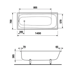 Jika (Groupe Roca) Riga Baignoire gain de place 150 L, 140 x 70 cm en acier émaillé, sans pieds, blanc (H2340400000001)