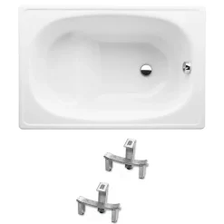 Jika (Groupe Roca) Riga 105x70 cm baignoire gain de place 120 L en acier émaillé avec pieds, gauche et droite, blanc (3400-SET)