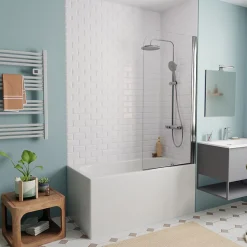 Jika (Groupe Roca) 120x70 cm Ensemble baignoire Riga universelle + Pare baignoire pivotant chrome + pieds (3402-SETP)
