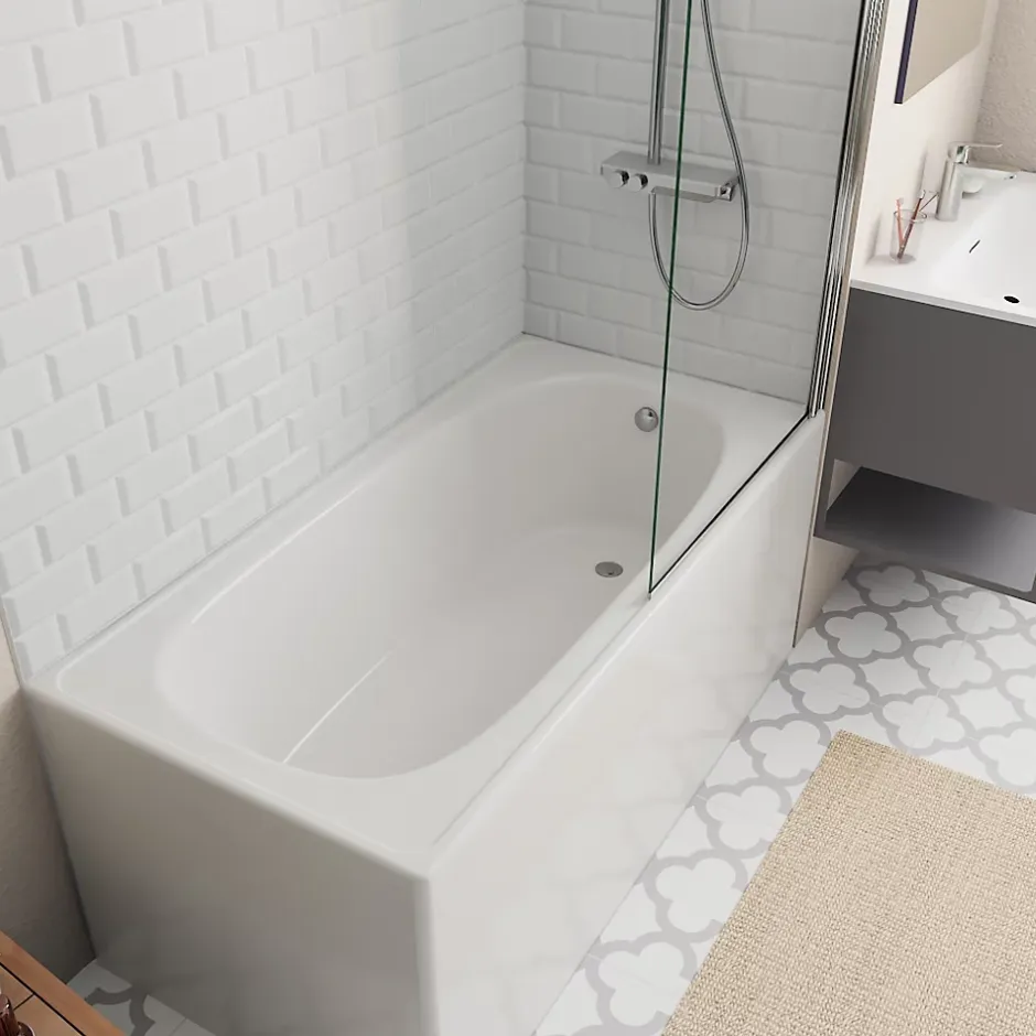 Jika (Groupe Roca) 140x70 cm Ensemble baignoire Riga universelle + Pare baignoire pivotant chrome + pieds (A140-SETP)