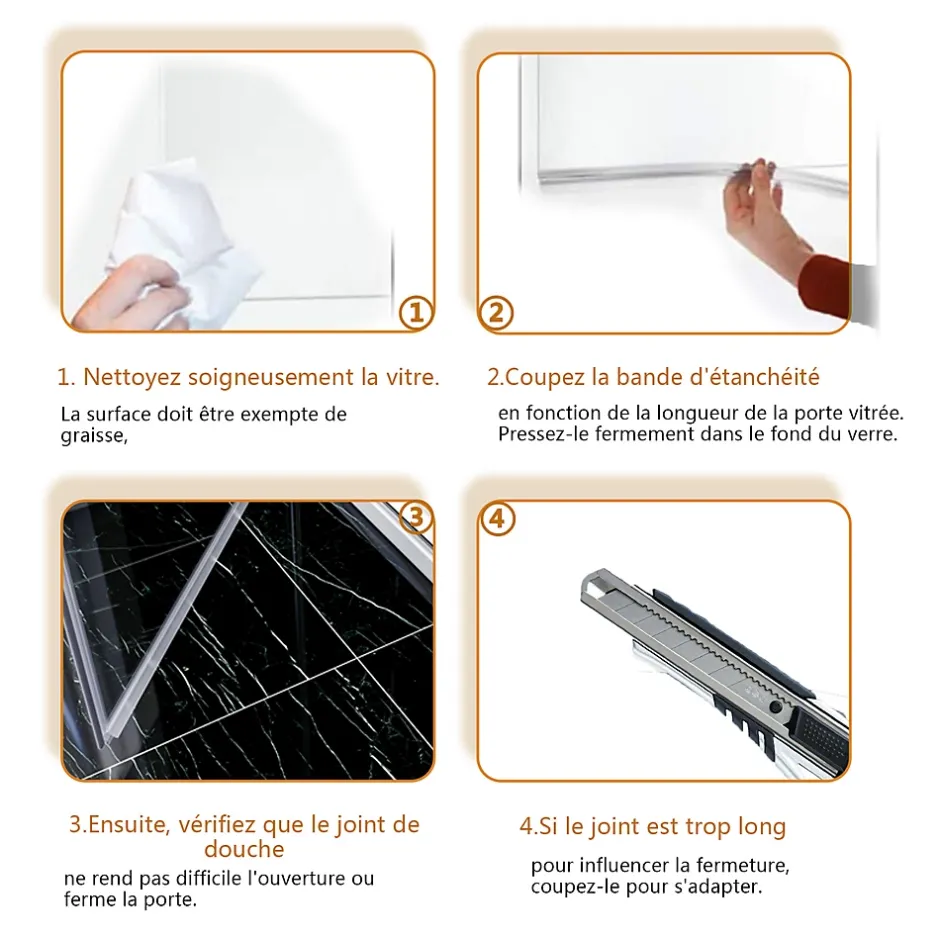 Sirhona Joint de porte de douche 800mm pour paroi en verre de 6mm
