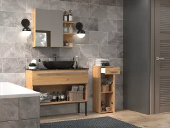 Autres JOKKE - Meuble salle de bain 1 porte + 1 tiroir - 30x30x85cm - Colonne basse rangement SDB* Colonne De Salle De Bains