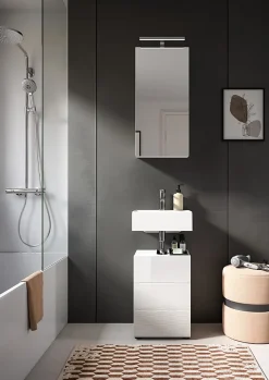 Chb Collection Kai - Meuble sous-lavabo (L/H/P : 38x56x34 cm) en blanc mélaminé et blanc brillant thermoformé* Meuble Sous Lavabo