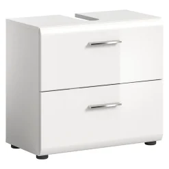 Chb Collection Kai - Meuble sous-lavabo (L/H/P : 60x54x32 cm) en imitation blanc et blanc brillant embouti