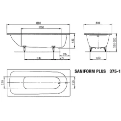 Kaldewei Saniform Plus baignoire rectangulaire avec pieds 180x80 cm acier émaillé, Blanc alpin (112800010001-SET)