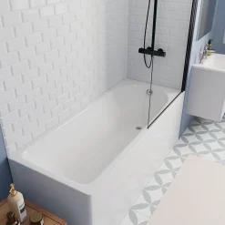 Kaldewei 170x70 cm Ensemble baignoire Eurowa universelle + Pare baignoire pivotant noir + pieds (KW312-SETP5)* Baignoire Droite