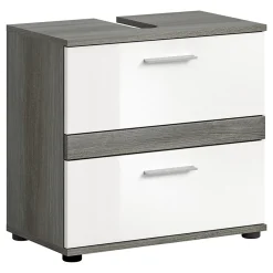 Chb Collection Kaleb - Meuble sous-lavabo en mélaminé blanc et argenté (L/H/P : 60x57x34 cm)* Meuble Sous Lavabo