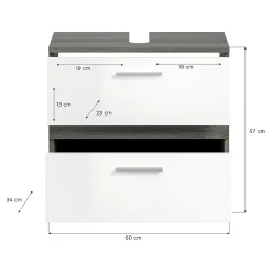 Chb Collection Kaleb - Meuble sous-lavabo en mélaminé blanc et argenté (L/H/P : 60x57x34 cm)* Meuble Sous Lavabo