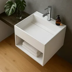 Ambra KARAE - Lave-mains carré suspendu - Design Elégant et Raffiné - Solide et Robuste - Entretien Facile - Blanc - 33 x 33 x 25 cm