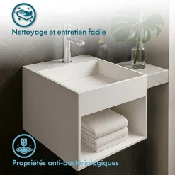 Ambra KARAE - Lave-mains carré suspendu - Design Elégant et Raffiné - Solide et Robuste - Entretien Facile - Blanc - 33 x 33 x 25 cm