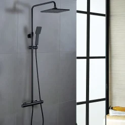 Kibath Colonne de douche thermostatique carrée 83-120 cm finition NOIR mat en laiton* Colonne De Douche Mécanique