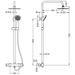 Kibath Colonne de douche thermostatique carrée 83-120 cm finition NOIR mat en laiton* Colonne De Douche Mécanique
