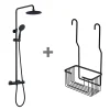 Kibath Pack colonne et porte-gel thermostatique rond, finition noir mat, en laiton* Colonne De Douche Thermostatique