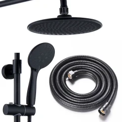 Kibath Pack colonne et porte-gel thermostatique rond, finition noir mat, en laiton* Colonne De Douche Thermostatique