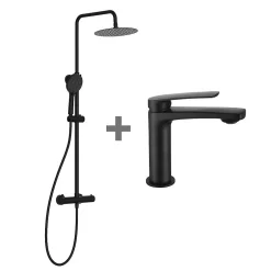 Kibath Pack colonne et robinet mitigeur DAK, finition NOIR mat, en laiton* Colonne De Douche Thermostatique