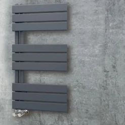 Kibath Radiateur sèche-serviettes circuit de chauffage 90 cm x 50 cm VALLES finition graphite anthracite mat en acier* Sèche-Serviettes Eau Chaude