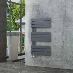 Kibath Radiateur sèche-serviettes circuit de chauffage 90 cm x 50 cm VALLES finition graphite anthracite mat en acier* Sèche-Serviettes Eau Chaude