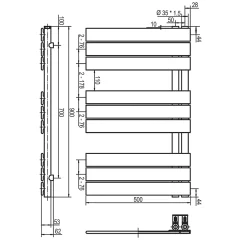Kibath Radiateur sèche-serviettes circuit de chauffage 90 cm x 50 cm VALLES finition graphite anthracite mat en acier* Sèche-Serviettes Eau Chaude