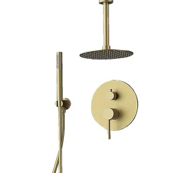 Kibath Robinet de douche encastré, monocommande ronde au plafond, finition or brossé, or mat, en laiton* Robinet De Douche
