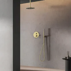 Kibath Robinet de douche encastré, monocommande ronde au plafond, finition or brossé, or mat, en laiton* Robinet De Douche