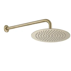 Kibath Robinet de douche encastré, équipement de douche mural monocommande rond, finition or mat brossé, en laiton
