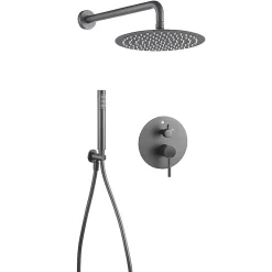 Kibath Robinet de douche encastré, douchette murale ronde monocommande, finition GUN METAL mat, en laiton