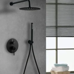 Kibath Robinet de douche monocommande rond VAL pour montage au plafond avec finition noir mat en laiton* Robinet De Douche