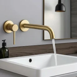 Kibath Robinet de lavabo monocommande encastré avec finition or brossé en laiton* Robinet De Douche