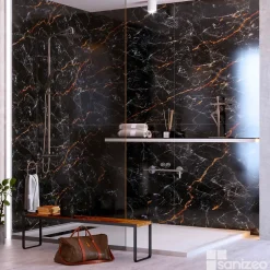 Kobert-in Kit de 2 Panneaux d'Habillage Décoratif Mural Douche, L120xl120x0.4 cm, finition marbre gris, Promise KOBERTIN