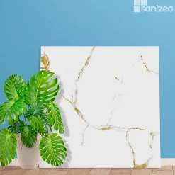 Kobert-in Kit de 2 Panneaux d'Habillage Décoratif Mural Douche, L120xl120x0.4 cm, finition doré, Calacatta GOLD KOBERTIN