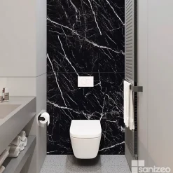 Kobert-in Kit de 2 Panneaux d'Habillage Décoratif Mural Douche, L120xl120x0.4 cm, finition marbre noir, Infinite Black KOBERTIN* Panneau Mural De Salle De Bains