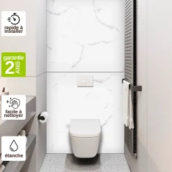 Kobert-in Kit de 2 Panneaux Habillage WC suspendu , L120xl120x0.4 cm, finition marbre blanc, Mud White KOBERTIN* Wc Suspendu