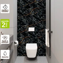 Kobert-in Kit de 2 Panneaux Habillage WC suspendu , L120xl120x0.4 cm, finition marbre gris, Promise KOBERTIN