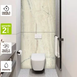 Kobert-in Kit de 2 Panneaux Habillage WC suspendu , L120xl120x0.4 cm, finition marbre beige, Sabana KOBERTIN