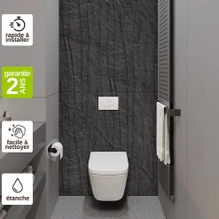 Kobert-in Kit de 2 Panneaux Habillage WC suspendu , L120xl120x0.4 cm, finition pierre noire, Manson KOBERTIN* Wc Suspendu