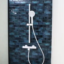 Essebagno Kit de douche avec barre + douchette 3 jets, blanc, Luisa* Colonne De Douche Sans Robinetterie|Pommeau De Douche, Flexible Et Barre De Douche