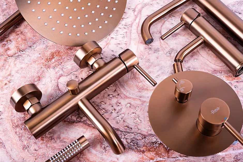 Rea Kit De Douche Encastré Lungo Thermostat Brush Copper 36,5X17X25Cm + Box* Colonne De Douche Mécanique