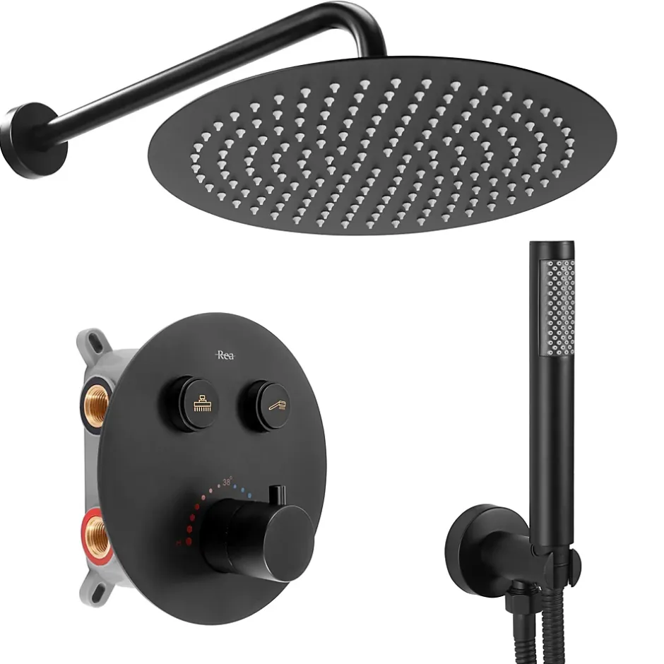 Rea Kit De Douche Encastré Lungo Thermostat Black 15X30X36,5Cm