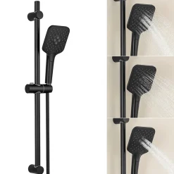 Sofetiy Max Kit de douche Noir, Douchette 3 Fonctions, Ensemble de Douche Design Réglable en Hauteur, Pommeau de douche, barre