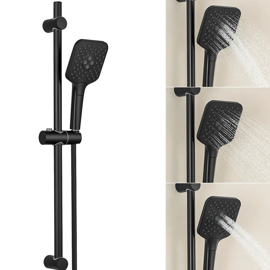 Sofetiy Max Kit de douche Noir, Douchette 3 Fonctions, Ensemble de Douche Design Réglable en Hauteur, Pommeau de douche, barre