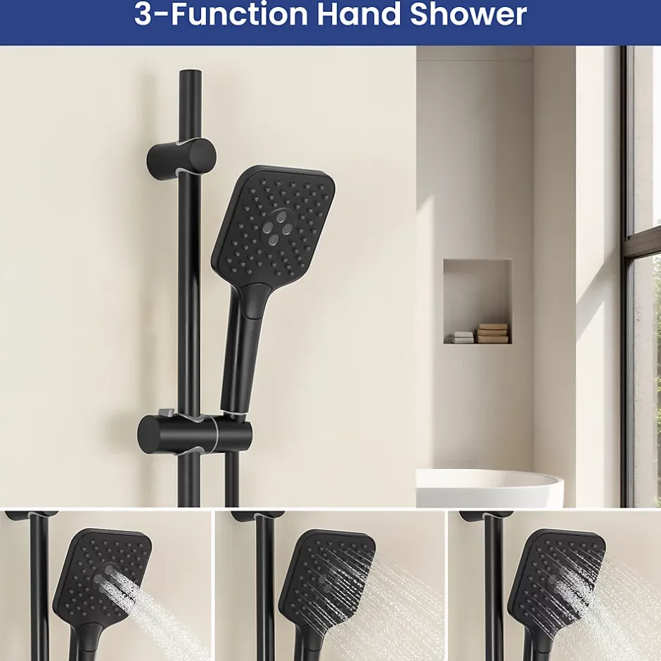 Sofetiy Max Kit de douche Noir, Douchette 3 Fonctions, Ensemble de Douche Design Réglable en Hauteur, Pommeau de douche, barre