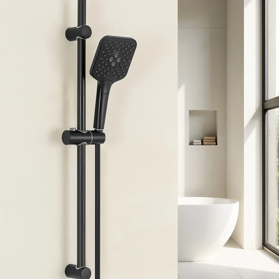 Sofetiy Max Kit de douche Noir, Douchette 3 Fonctions, Ensemble de Douche Design Réglable en Hauteur, Pommeau de douche, barre