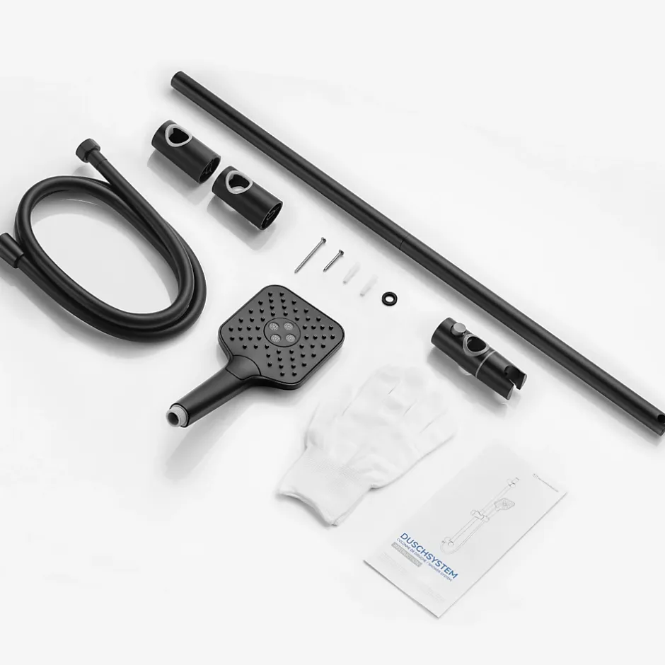Sofetiy Max Kit de douche Noir, Douchette 3 Fonctions, Ensemble de Douche Design Réglable en Hauteur, Pommeau de douche, barre