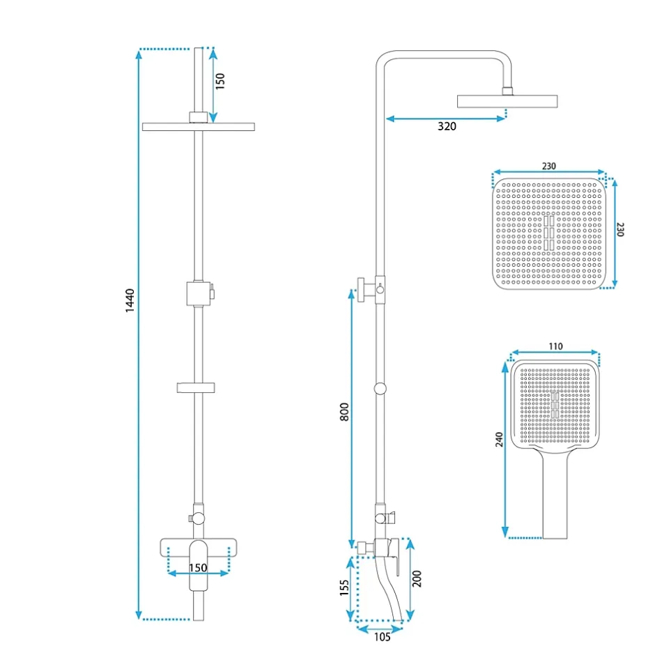 Rea Kit De Douche My2021-77G Argus Gold 44X23X144Cm