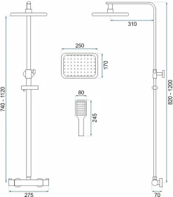 Rea Kit De Douche Tom Thermostat Chrome 7X27,5X120Cm
