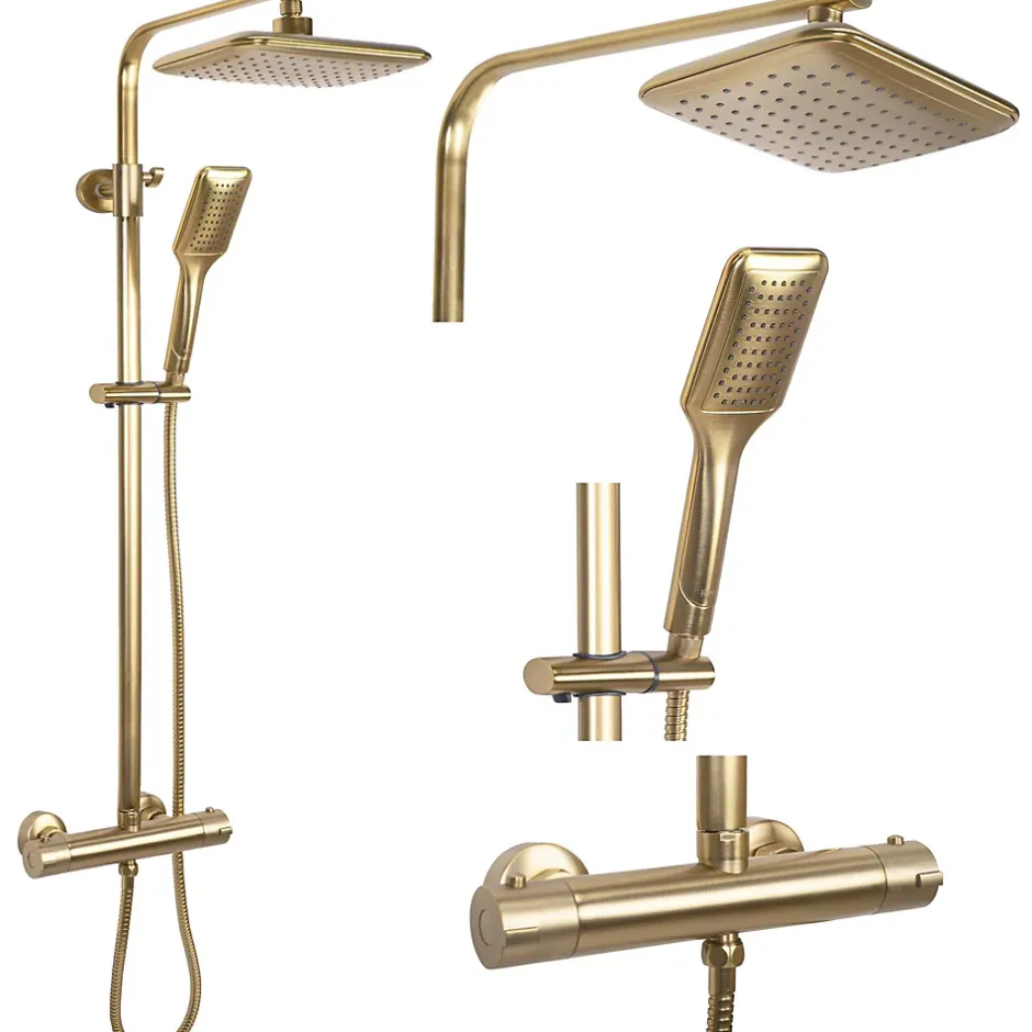 Rea Kit De Douche Tom Thermostat Brush Gold 8X27,5X120Cm