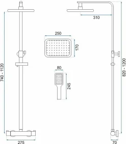 Rea Kit De Douche Tom Thermostat Gold 7X27,5X120Cm* Colonne De Douche Mécanique