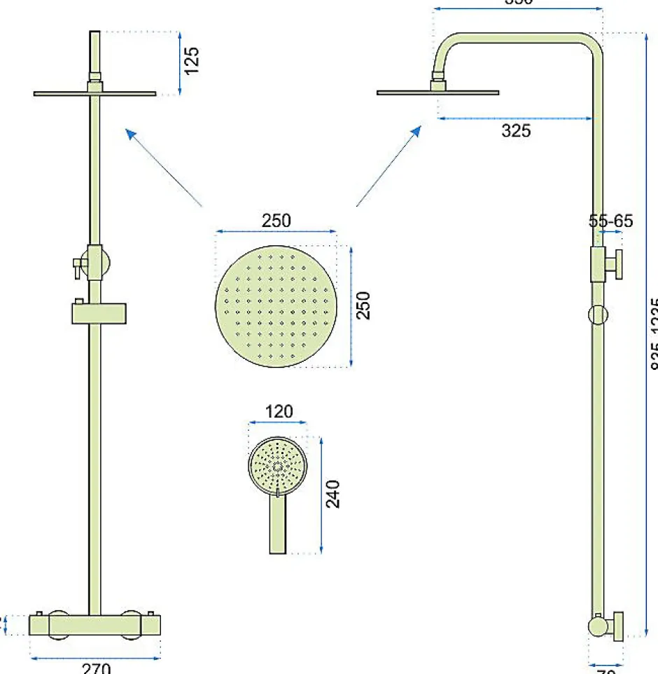Rea Kit De Douche Vincent Thermostat Gold 27,5X27X123,5Cm