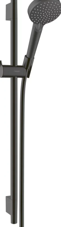 Hansgrohe Kit de douche sans robinetterie avec douchette 2 jets + flexible + barre réglable, noir mat, EcoSmart Vernis Blend* Colonne De Douche Sans Robinetterie