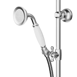 GoodHome Kit de douche sans robinetterie avec douchette 1 jet + flexible + barre réglable Etel argent* Colonne De Douche Sans Robinetterie